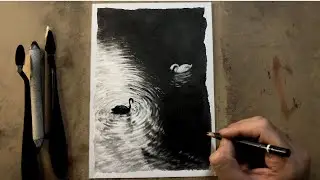 #184 How to Draw a Swan with Charcoal  Black and White Swan Drawing