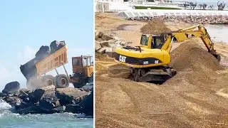 Building a Massive Pier & Strengthening the Seashore with GIANT Stones | CAT Machinery in Action