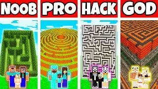 Minecraft: FAMILY SECRET MAZE BUILD CHALLENGE - NOOB vs PRO vs HACKER vs GOD in Minecraft
