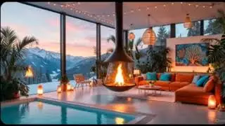 Luxury Alpine Lounge ❄️ Floating Fireplace & Cool Jazz  Mountain Ambience for Deep Relaxation