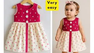 How to cut and stitch baby girl frock with strips / baby frock cutting and stitching / baby frock
