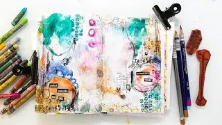 Mixed Media Art Journal Page with Neocolor II Crayons