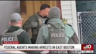 Federal agents conducting raids and detaining individuals in apartments