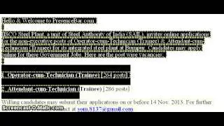 SAIL IISCO Steel Plant, ACTT), OCT(T) Vacancy Oct 2013