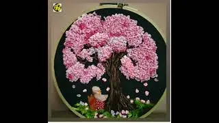 Cherry blossom tree-Ribbon embroidery step by step tutorial#Ribbonembroidery#Flowerembroidery