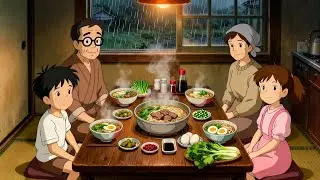Rainy Morning Family Breakfast | Cozy Ghibli-Style Home & Comfort Food | Ghibli-Style