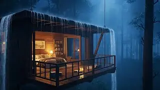 Heavy Rain in a Jungle Treehouse 🌧️ Deep Night Ambience | Cozy Forest Cabin Sleep & Relax