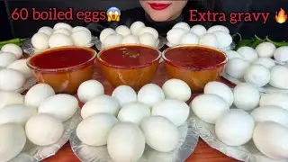 ASMR EATING 60 BOILED EGGS WITH EXTRA GRAVY, EATING CHALLENGE