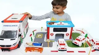 Bruder oyuncak ambulans arabası, oyuncak hastane seti açtık, oynadık | Oyuncak videoları