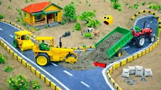 DIY Mini Tractor & Road Roller Making a Concrete Road | Construction Science Project