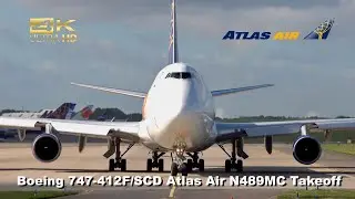 Boeing 747-412F/SCD from Atlas Air N489MC departure at Liege Airport LGG EBLG #b747 #atlasair