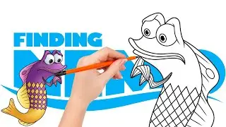 How to draw Gurgle, a purple and yellow royal gramma - Finding Nemo