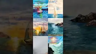 Sailboats and the sea. #acrylicpainting #watercolor #oil #sail #sea #sunset #waves #foam #sky #sun