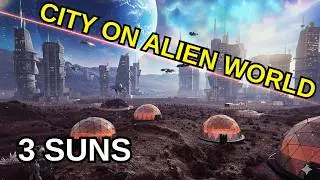 Building a Habitable Space City on a 3-Sun Exoplanet