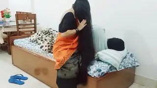 Dramatic Long hair play by housewife with lucky husband 