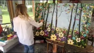 Painting a forest with flowers with a palette knife - long video - Giselle Denis Fine Artist