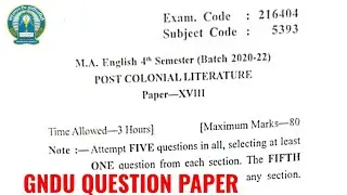 Gndu MA English 4th Semester Post Colonial Literature Question Paper | Ma English Question Paper