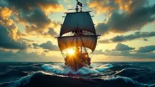 Ocean Sunset Pirate Ship | Waves Sounds & Epic/Soft Classical Music