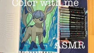 Color with me (ASMR) Pokemon mystery coloring book - Glaceon using Guangna acrylic markers 