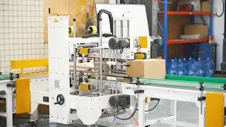  Auto carton packing line with cobot palletizer and pallet wrapper weight checker labeling machine 