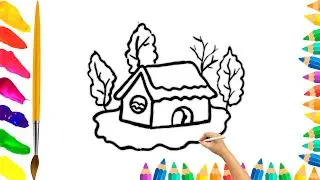 How To Draw cute tree house Drawing, Painting & Coloring For Kids and Toddlers_ Child Art 🐋🌈🎨