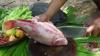 Technique Cooking Red Fish for Food eating Delicious - Cook Red Fish Recipe in Forest