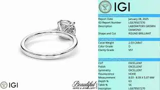 Perfect 1.5Cts (D-VS1) Lab-Grown Diamond; Certified Ideal Cut