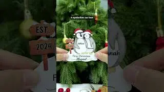 First Christmas Married Penguin Couple | Personalized Custom Shaped Wooden Ornament