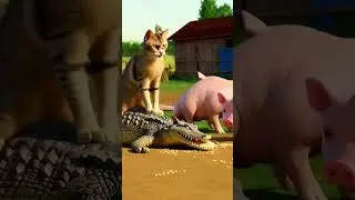 Cat is feeding dog and pig after kill crocodile.A cat kills a crocodile and feeds a dog and pig Ai😁😁