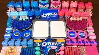 OREO BLUE vs PINK! Mixing Random Things into GLOSSY Slime ! Satisfying Slime Videos #441