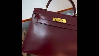 Hermes Kelly Handtasche Rouge H Box Kalb mit goldener Hardware 28
