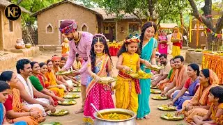 कान्हा–राधा ने गाँव वालों को बैठाकर कराया भंडारा  || YMKN || Shree Krishan leela ||