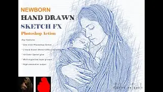 Newborn Hand-Drawn Sketch FX Photoshop Action #newbornphotography##newbornsketch#creativemarket