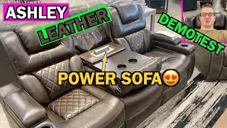 Ashley Warnerton Faux Leather Power Sofa DemoTest #comfort #relax #game #movietime #furniture