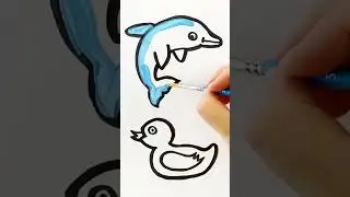 Drawing and Coloring a Dolphin & Duck step by step, Easy Drawing, Coloring pages, #drawing #coloring