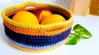 Cesto / Canasta a Crochet Trapillo y Lana - ENGLISH SUB! Crochet Basket T-SHIRT YARN + WOOL