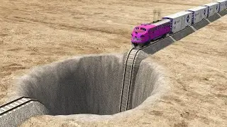 Trains vs Giant Pit &ndash; BeamNG.Drive