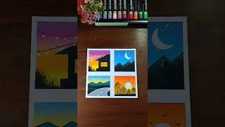 ✨ Easy home, mountain, road and Christmas tree painting l Oil Pastel Art #shorts #art #ytshorts
