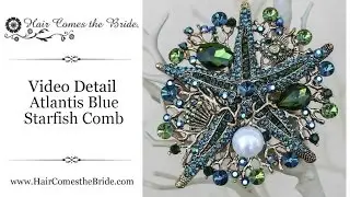 Blue Starfish Rhinestone Hair Comb by Hair Comes the Bride