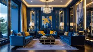 Luxury Living Room Vibes: Deep Blue Walls & Velvet Furniture | Ambient Relaxation