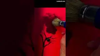 Painting Red Tree on Black Canvas Oval Brush Art #acrylicpainting #treeart #paintingtechniques #art