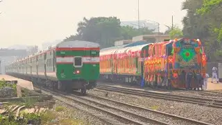 Two Luxurious Non Stop Train crossing / MG Subarna Express & BG Mitali Express Train