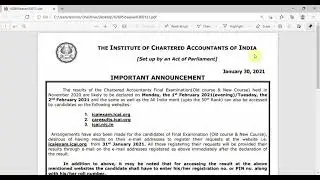 ICAI Notification for CA Final Results || CA Final Nov20 Results Date || CA Final Results Nov20