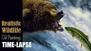 Realistic Wildlife Oil Painting Time-Lapse | Bear vs. Salmon - 