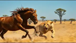 Relaxing Horse Paradise 4K : Stunning Wildlife & Soothing Music | Lion Encounter Twist #documentary