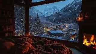 Snowy Night Comfort: Cozy Fireplace and Soft Blizzard Ambience for Relaxing Meditation & Deep Sleep
