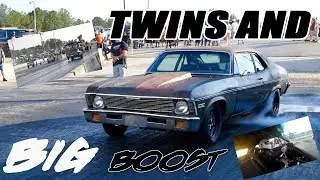 TWIN TURBOS AND A OLD SKOOL SMALL BLOCK CHEVY THAT GET THE JOB DONE IN THE RUSTY NOVA SLEEPER CAR!