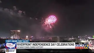 Fireworks show lights up the sky over the Long Allen Bridge in downtown Shreveport