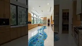 Futuristic Modern Kitchen Floor with Live Fish in Pool & Glass on Top #epoxyfloor #interiordesign