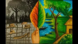 Landscape Drawing With Pastel | Landscape Drawing for beginners | Global Warming Poster Drawing Easy